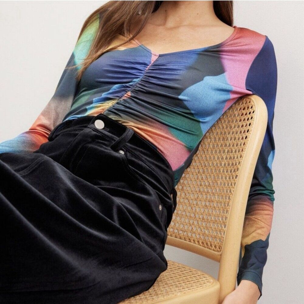 Untitled‎ In Motion Rem Chaldea Mesh Top Ruched Rainbow XS